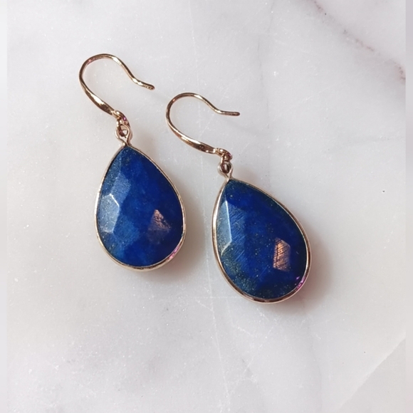 Lapis Lazuli Earrings - World Market Blue Lapis Teardrop Earrings - Natural Gem - Picture 3 of 3